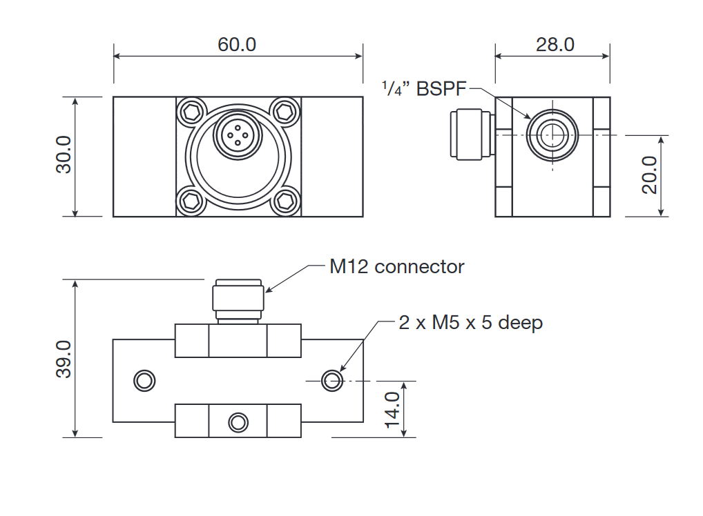 Abmessungen Flügelradzähler Serie 900 | Dimensions Paddle wheel flow meter series 900