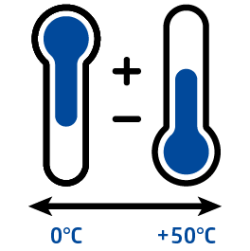 Icon: Temperaturbereich von 0 bis 50°C | Temperature range from 0 to 50°C